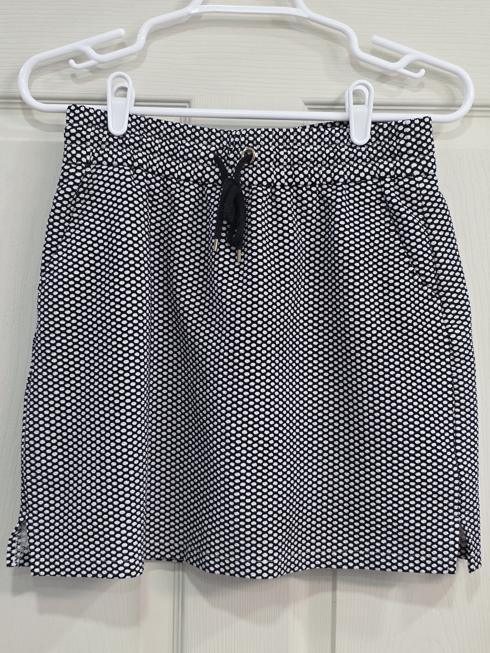 Attyre Black & White Polka Dot Drawstring Mini Skirt